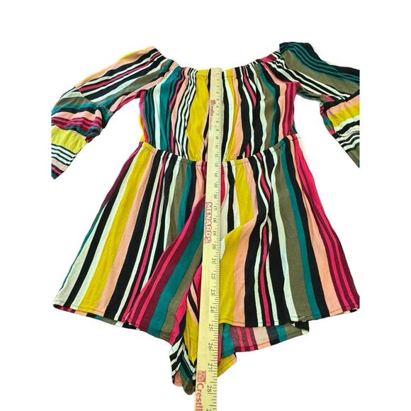 Express Off The Shoulder Striped Romper L Multicolor Cottage Boho Festival - Picture 6 of 7